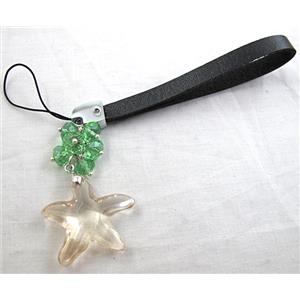mobile phone strap, String hanger PU leather, Crystal Pendant, 14cm(5.5 inch ) length, glass bead:8mm [FGSH014C08]