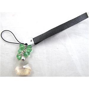 Mobile phone rope, String hanger PU leather, Crystal Pendant, 14cm(5.5 inch ) length, glass bead:8mm [FGSH014C12]