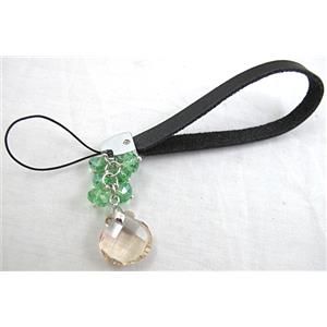 Mobile phone cord, String hanger PU leather, Crystal Pendant, 14cm(5.5 inch ) length, glass bead:8mm [FGSH014C13]
