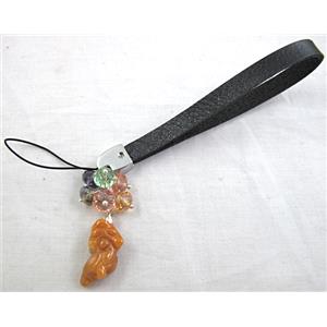 Mobile phone rope, String hanger PU leather, Jade Pendant, 14cm(5.5 inch ) length [FGSH014C16]