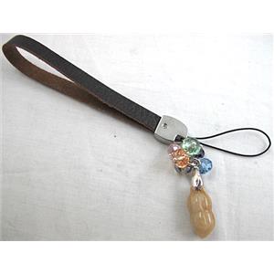 Mobile phone rope, String hanger PU leather, Jade Pendant, Peanut, 14cm(5.5 inch ) length [FGSH014C18]