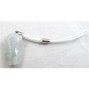 cellphone strap, String hanger with Jade, 95mm length, jade bead:14x16mm [FGSH014C25]