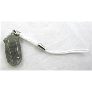 Mobile phone rope, String hanger with Jade, 95mm length, jade bead:14x16mm [FGSH014C26]