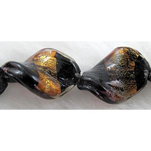 dichromatic lampwork glass beads with gold foil, twist, yellow, 16x20mm, 20pcs per st [FGTW01C02]