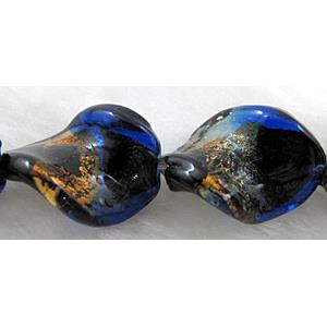 dichromatic lampwork glass beads with gold foil, twist, blue, 16x20mm, 20pcs per st [FGTW01C03]