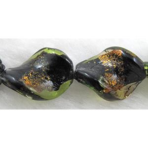 dichromatic lampwork glass beads with gold foil, twist, 16x20mm, 20pcs per st [FGTW01C05]