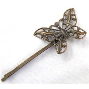 Head Bands, barrette, butterfly, antique bronze, 44x32mm, 90mm length [FSBR12BP]
