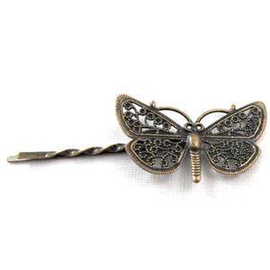 Head Band, barrette, butterfly, antique bronze, 43x28mm, 75mm length [FSBR14BP]
