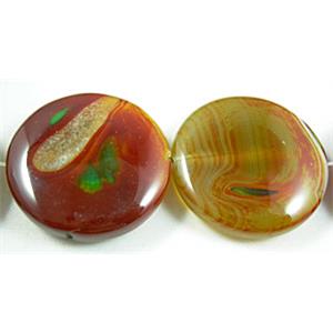 Natural Agate beads, Coin Round, dye, 35mm dia,11mm thick,11pcs per st [GA10]