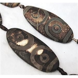 Tibet agate beads, flat oval, coffee, 25x60mm, 6pcs per st [GA114]