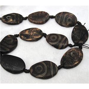 Tibet agate beads, flat oval, coffee, 30x40mm, 8pcs per st [GA115]