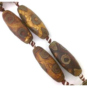 Tibet agate beads, rice shaped, coffee, approx 14x40mm, 10pcs per st [GA116]