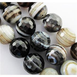black Agate Stone beads, faceted round, stripe, 12mm dia, approx 31pcs per st [GA197-12MM]