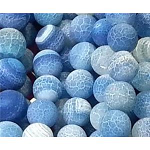 blue Crackle Agate Stone bead, round, frosted, 8mm dia, approx 50pcs per st [GA204-8MM]