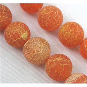 round orange frosted Crackle Agate beads, 14mm dia, approx 28pcs per st [GA208-14MM]