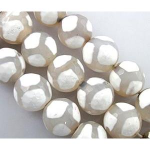 tibetan style Agate beads, faceted round, 12mm dia, approx 31pcs per st [GA210-12MM]