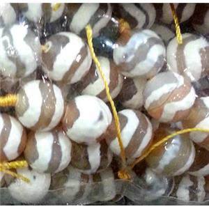 tibetan Agate Stone bead, faceted round, line, 12mm dia, approx 31pcs per st [GA211-12MM]