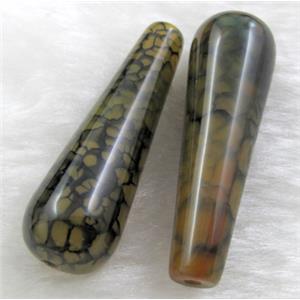 Natural dragon veins Agate bead, teardrop, green dye, 14x40mm, 9pcs per st [GA27C02]