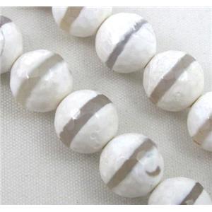 white Tibetan Agate Stone beads, faceted round, 12mm dia, approx 32pcs per st [GA287-12MM]