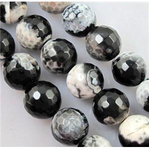 Fired Agate Stone beads, faceted round, black, 10mm dia, approx 39pcs per st [GA301-10MM]