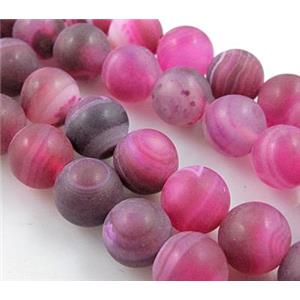 round matte hotpink Stripe Agate Stone beads, 10mm dia, approx 39pcs per st [GA316-10MM]