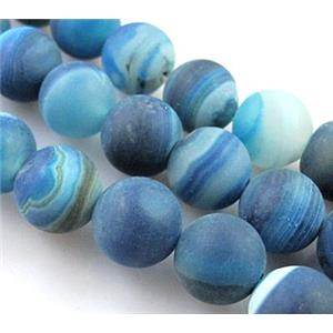 round matte blue Stripe Agate Stone beads, 12mm dia, approx 32pcs per st [GA317-12MM]