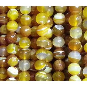 yellow stripe Agate Stone beads, faceted round, 12mm dia, approx 32pcs per st [GA359-12MM]