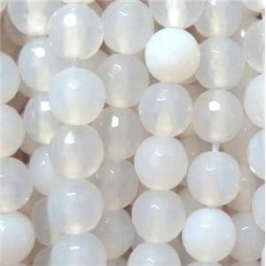 white Agate Stone Bead, faceted round, 4mm dia, approx 100pcs per st [GA40-4MM]