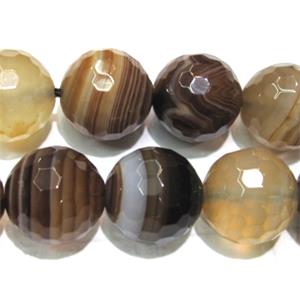 faceted round Stripe Agate Beads, coffee, 16mm dia, approx 25pcs per st [GA44-16MM]