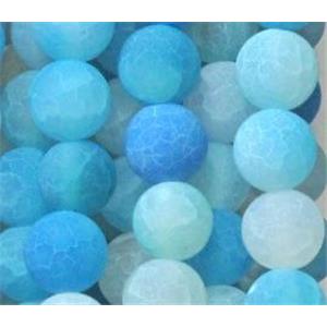 round frosted aqua crackle agate beads, 12mm dia, approx 32pcs per st [GA443-12MM]