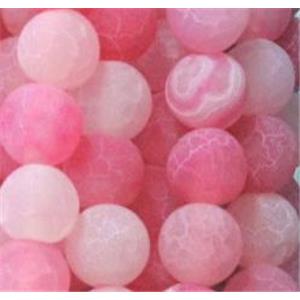 round frosted pink crackle agate beads, 12mm dia, approx 32pcs per st [GA444-12MM]