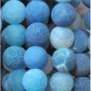 round frosted blue crackle agate beads, 12mm dia, approx 32pcs per st [GA445-12MM]