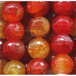 veins agate beads, faceted round, red, 16mm dia, approx 24pcs per st [GA472-16MM]