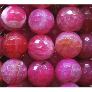 dragon veins agate beads, faceted round, hot-pink, 16mm dia, approx 24pcs per st [GA474-16MM]