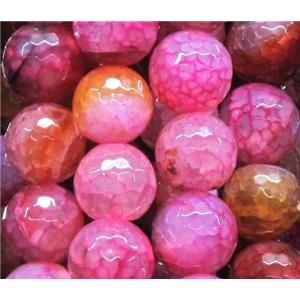 dragon veins agate beads, faceted round, hot-pink, 16mm dia, approx 24pcs per st [GA476-16MM]