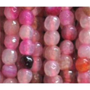 agate beads, faceted round, hot-pink, 4mm dia, approx 98pcs per st [GA482]