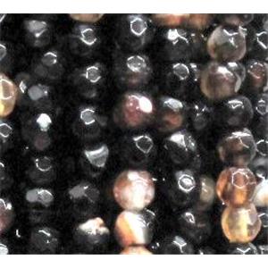 agate beads, faceted round, black-coffee, 4mm dia, approx 98pcs per st [GA491]