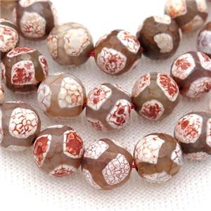 tibetan style tortoise Agate beads, faceted round, 10mm dia, approx 38pcs per st [GA510-10MM]