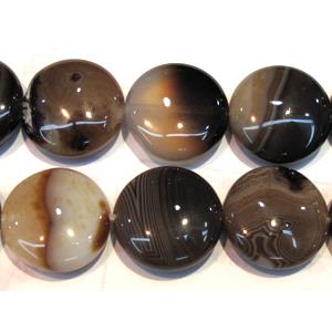 coffee stripe Agate beads, flat round, 20mm dia, 20pcs per st [GA52-20MM]