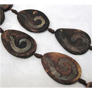 tibetan style agate beads, twist teardrop, approx 30x40mm [GA569]