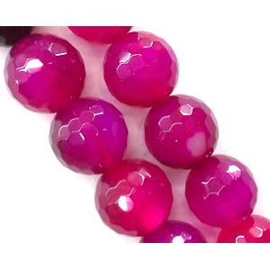 faceted round agate beads, hotpink, 12mm dia, approx 31pcs per st [GA57]