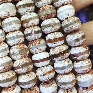tibetan style agate beads, coffee, faceted rondelle, approx 10x14mm [GA571]