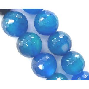 faceted round Agate beads, blue, 12mm dia, approx 31pcs per st [GA58]