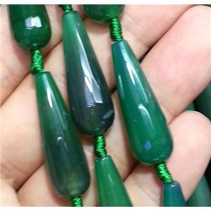 green agate bead, faceted teardrop, approx 10x30mm, 15.5 inches [GA600]
