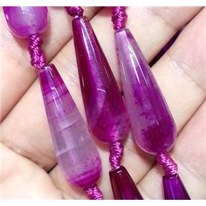 agate beads, faceted teardrop, hot-pink, approx 10x30mm, 15.5 inches [GA601]