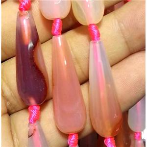 pink agate beads, faceted teardrop, approx 10x30mm, 15.5 inches [GA606]