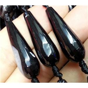 black agate beads, faceted teardrop, approx 10x30mm, 15.5 inches [GA607]