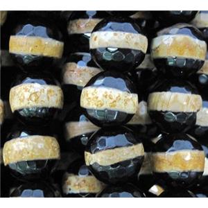 tibetan style Agate beads, faceted round, approx 12mm dia, 15.5 inches [GA644-12MM]