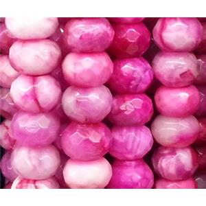 crazy agate bead, faceted rondelle, hotpink, approx 8x12mm, 15.5 inches [GA651]