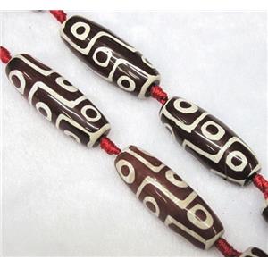 tibetan style agate beads, barrel, dark-red, approx 14x40mm, 8pcs per st [GA672]